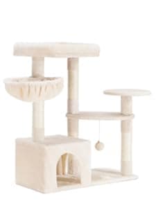 Heybly Cat Tree: Kitten Tower with Soft Basket & Spacious Bed for Indoor Cats — Light Gray