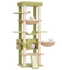 Heybly XXL Cat Tree for Large Cats, 60-inch Multi-Level Furniture Condo — Green and Yellow