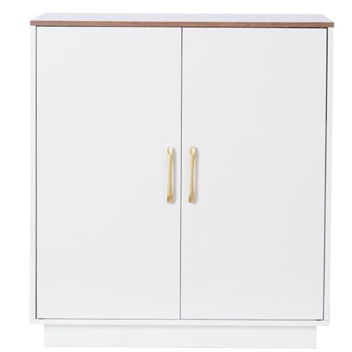Modern White Cat Litter Box Enclosure with Hidden Storage & Side Table GCLB003WT — White+Browm