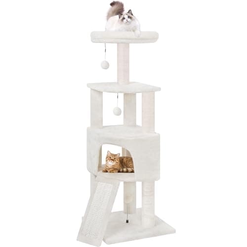 Beige 45in Multi-Level Cat Tree Tower with Scratching Post & Toys