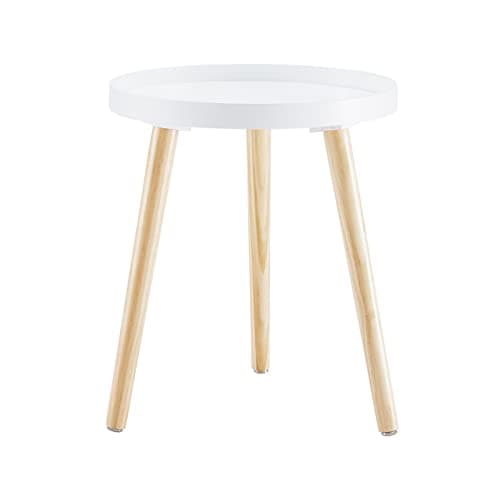 Apicizon White Round Side Table, Living & Bedroom Nightstand, Easy Assembly, 15x18 Inches — Natural