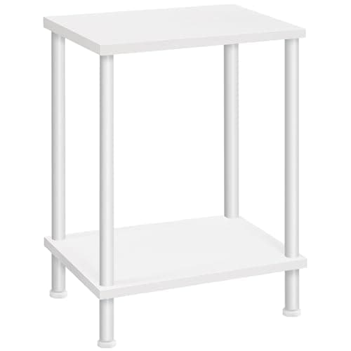 HOOBRO Black End Table with 2-Layer Storage, Stable Frame, Easy Assembly — White
