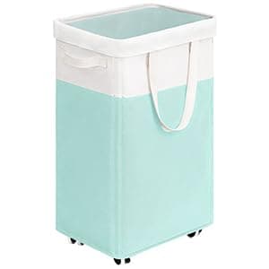 Goodpick 75L Laundry Hamper with Wheels, White — Blue & White