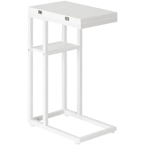 HOOBRO Foldable C-Shaped End Table with Storage, Rustic Brown, BF29SF01 — White
