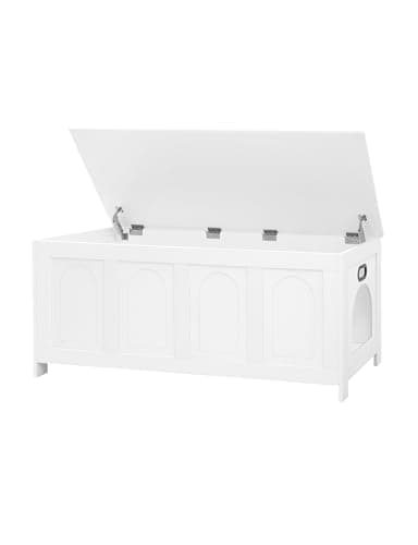 DINZI LVJ Hideaway Cat Litter Box, Flip Top & Sturdy Enclosure, White — White