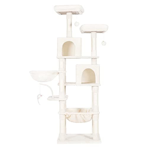 Heybly Light Gray Cat Tree with Toy & Padded Perch — Beige