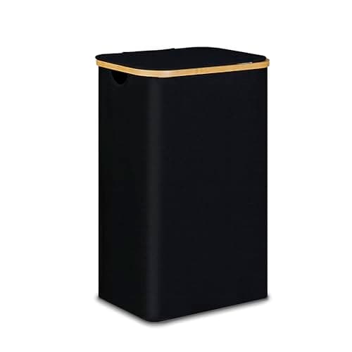 Slim Laundry Hamper with Lid - 60L, Black — Black