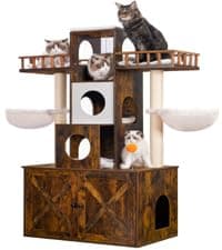 Heybly Cat Tree with Litter Box Enclosure for Large Indoor Cats,Huge Cat Tower for 20 lbs Cats,Modern Cats Furniture with Scratching Posts,HCT110WB — Rustic Brown