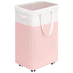 Goodpick 75L Laundry Hamper with Wheels, White — Pink & White