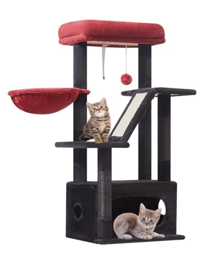 Taoqimiao Light Gray 38.2-Inch Cat Tree with Adjustable Baskets & Lux Perch MS029SW — Black and Red