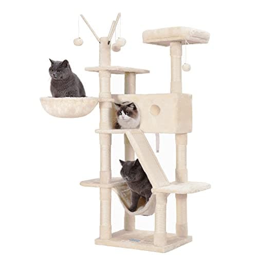 Smoky Gray MPJ019-SG Hey-Brother 53" Cat Tree for Indoor Cats — Beige