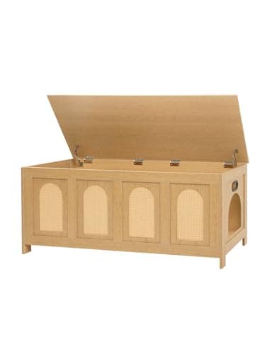 DINZI LVJ Hideaway Cat Litter Box, Flip Top & Sturdy Enclosure, White — Natural