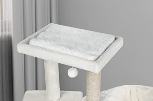 Beige Jute-Covered Cat Tree with Toy Ball Activity Center
