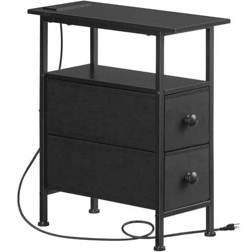 HOOBRO Rustic Brown & Black End Table with Charging Station BF486UBZ01 — Black