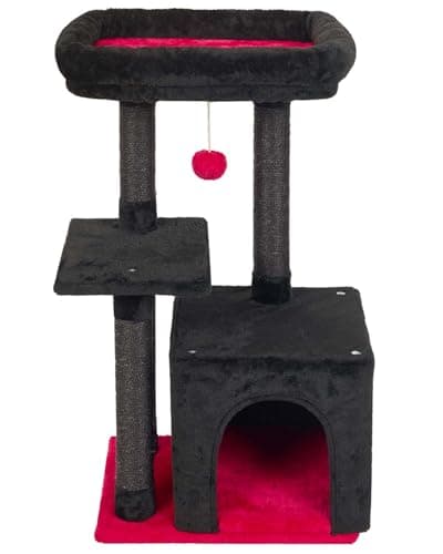 Beige Sisal Cat Tree withJump Platform and Scratching Posts — RedBlack