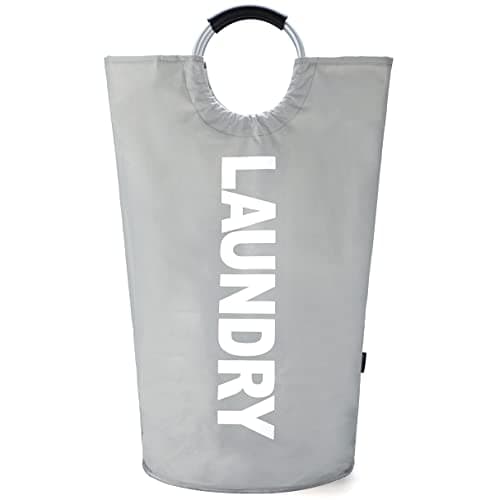 Twira 90L Large Laundry Basket, Collapsible & Waterproof, Padded Handles, Black — Light Grey