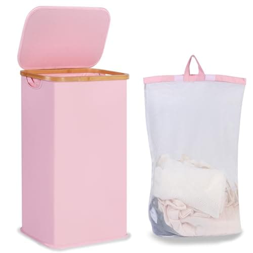 Large Pink Laundry Hamper with Lid and Handle