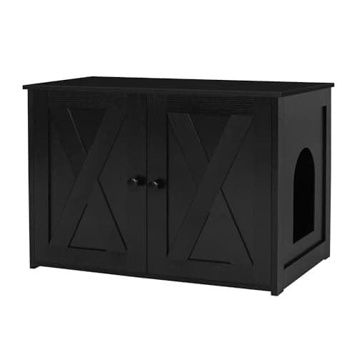 Dwanton Reversible Cat Litter Box Enclosure, Greige Wooden Furniture — Black
