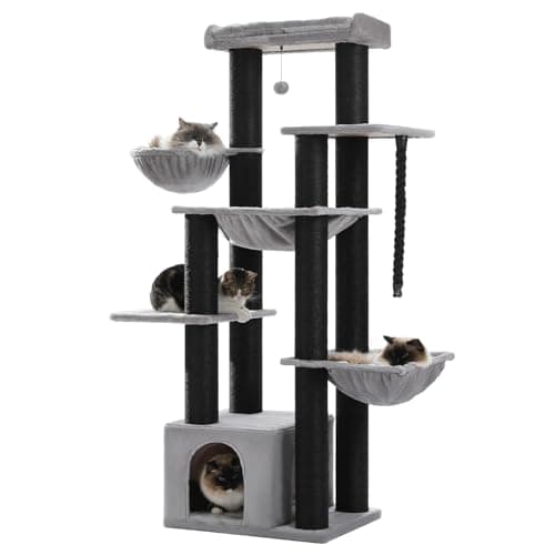 XXL Heavy-Duty Cat Tree for Large Cats with 13 Thick Scratching-posts & Spacious Perch - Black