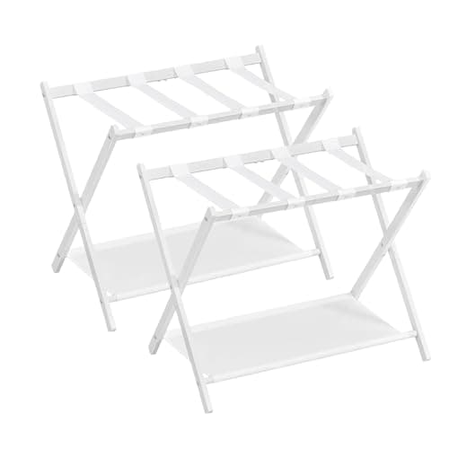 Luggage Racks for Guest Room, Set of 2, Steel Frame, Foldable - Cloud White
