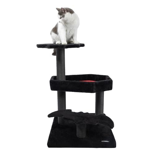 KAMABOKO Gothic Cat Tower with Coffin Bed - 30.3” Black and Red Design for Indoor Cats with Scratching Posts