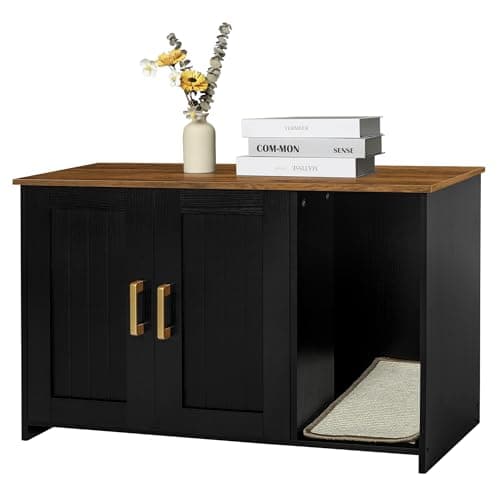 Dwanton Black & Rustic Brown Cat Litter Box Enclosure — Black+Warm Brown