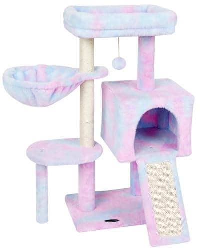 Cute Pink Cat Tree with Scratching Posts & Jump Platform — Rainbow