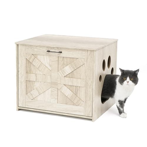 Hidden Cat Litter Box with Vent & Scratch Pad, Rustic Brown, Odor Control, Easy Clean — Greige