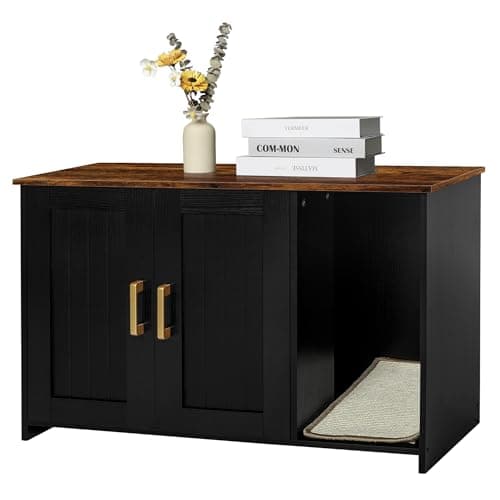 Dwanton Black & Rustic Brown Cat Litter Box Enclosure
