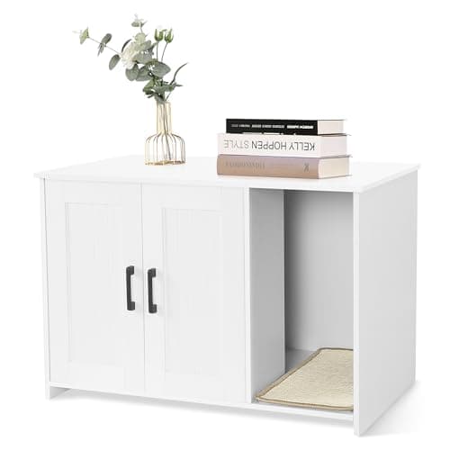 Dwanton Black & Rustic Brown Cat Litter Box Enclosure — White