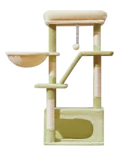 Taoqimiao Light Gray 38.2-Inch Cat Tree with Adjustable Baskets & Lux Perch MS029SW — Green and Beige