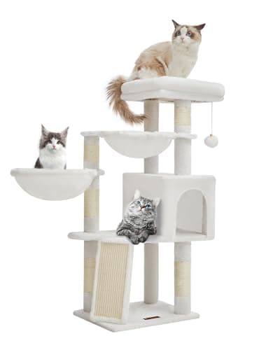 Taoqimiao 71-Inch Multi-Level Cat Tree with 10 Scratching Posts & 2 Caves — Cream White