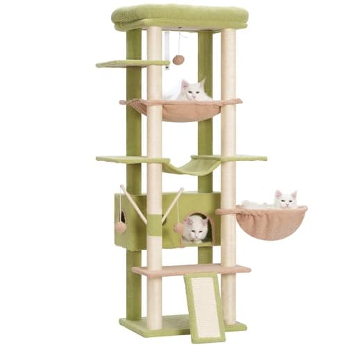 Large Cat Tree for Indoor Cats - Multi-Level Furniture with Scratching Posts and Hammocks — Green and Yellow