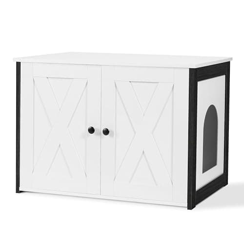Dwanton Reversible Cat Litter Box Enclosure, Greige Wooden Furniture — White