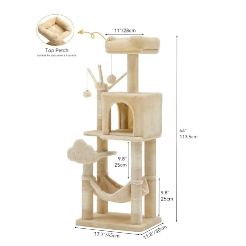 YITAHOME Beige 44in Multi-Level Indoor Cat Tree with Scratch Posts & Hammock