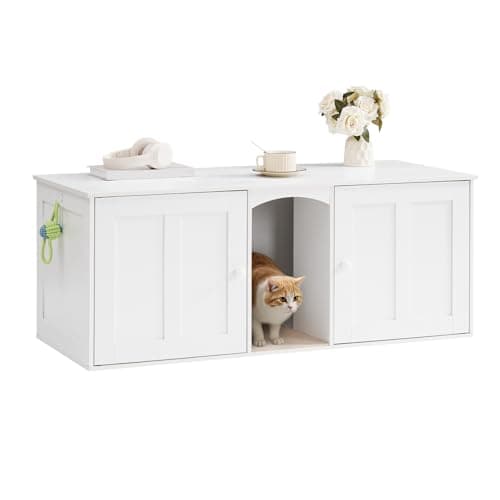 HOOBRO Greige Double Room Cat Litter Box, Perfect for 2 Cats — White