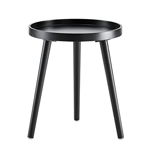 Apicizon White Round Side Table, Living & Bedroom Nightstand, Easy Assembly, 15x18 Inches — Black