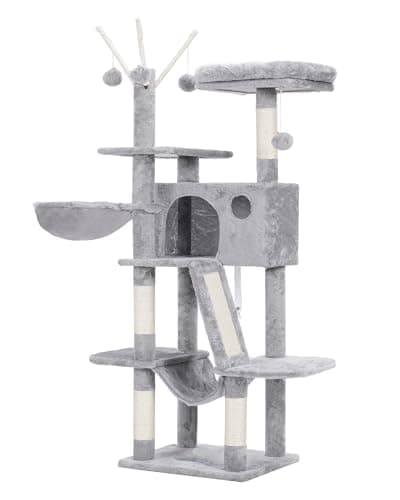 MPJ019-SW Hey-Brother Light Gray Cat Tree 53" Tower Padded Bed & Hammocks