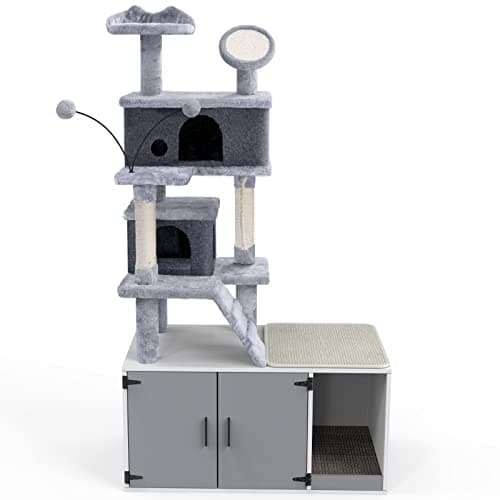 GDLF All-in-One Cat Tree with Enclosure & Washroom 65"