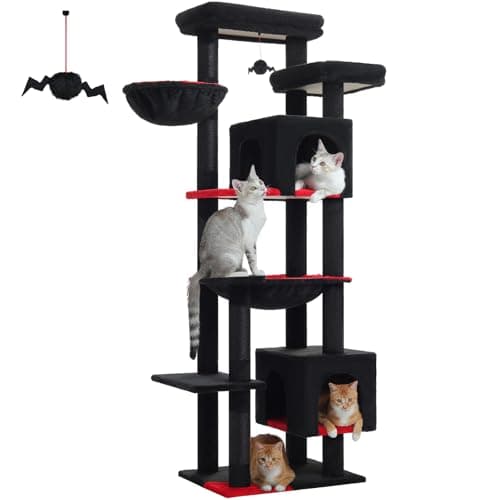 PetePELA 69-Inch Gothic Cat Tree, Black: Large Hammock, Tall Tower, Scratching Posts