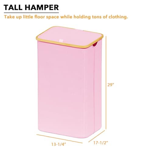 Large Capacity Collapsible Laundry Hamper with Bamboo Handles - Pink