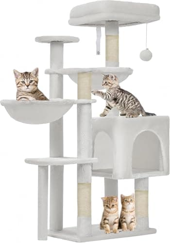 Smoky Gray Taoqimiao 39.4-Inch Cat Tree with 5 Scratching Posts & Plush Condo MS019G — Cream White