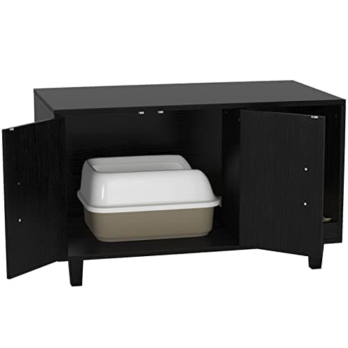GDLF Modern Wood Pet Crate withScratch Pad & Nightstand (Black)