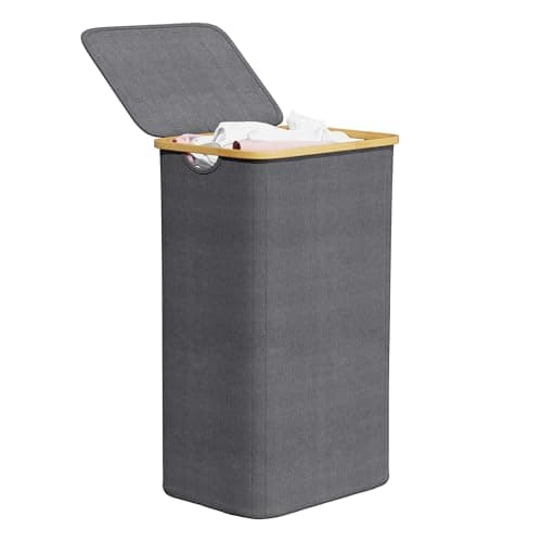 Large Capacity Collapsible Laundry Hamper with Bamboo Handles - Pink — Grey