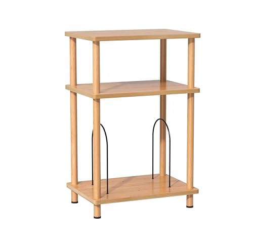 Apicizon Black 3-Tier Narrow Side Table with Storage — Natural