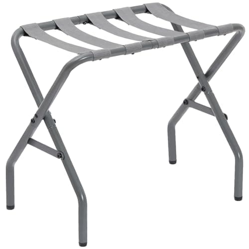 Foldable Metal Luggage Rack for Guest Room, Bedroom, Hotel - Holds up to 110 lb, Easy Assembly — Grey