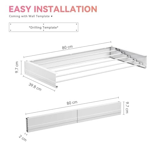 APEXCHASER Foldable Wall Mount Laundry Drying Rack, 31.5 Inch, White