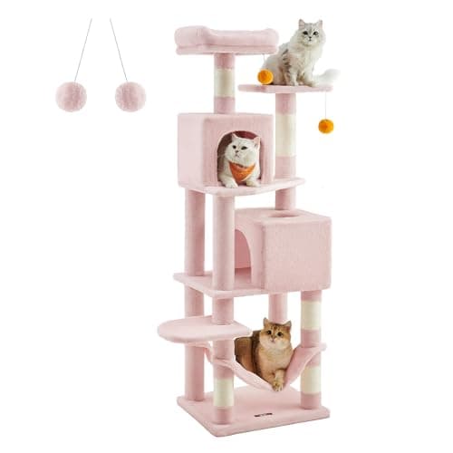 Feandrea 61-Inch Multi-Level Cat Tree with 5 Scratching Posts Light Gray — Jelly Pink
