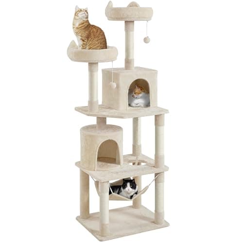Yaheetech 62.2in Pink Cat Tower with Hammock, Condo & Scratching Posts — Beige
