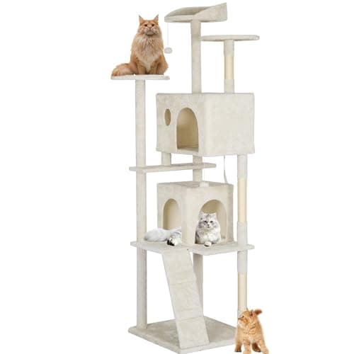 BestPet 70in Cat Tree Tower with Scratching Posts & Toys, Multi-Level Activity Center,Light Gray — Beige